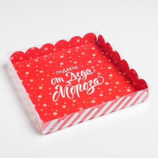 Коробка для кондитерских изделий с PVC крышкой «Подарок от Деда Мороза», 21 × 21 × 3 см