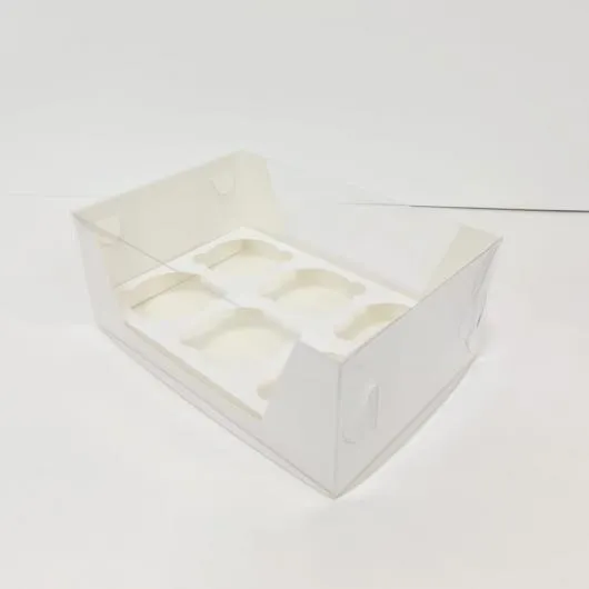 Коробка на 6 капкейков белая с пластиковой крышкой, 23,5х16х9,5 см