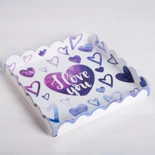 Коробка для кондитерских изделий с PVC-крышкой I love you, 21 × 21 × 3 см