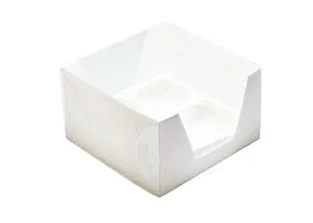 Коробка на 4 капкейка белая с пластиковой крышкой, 16х16х9,5 см